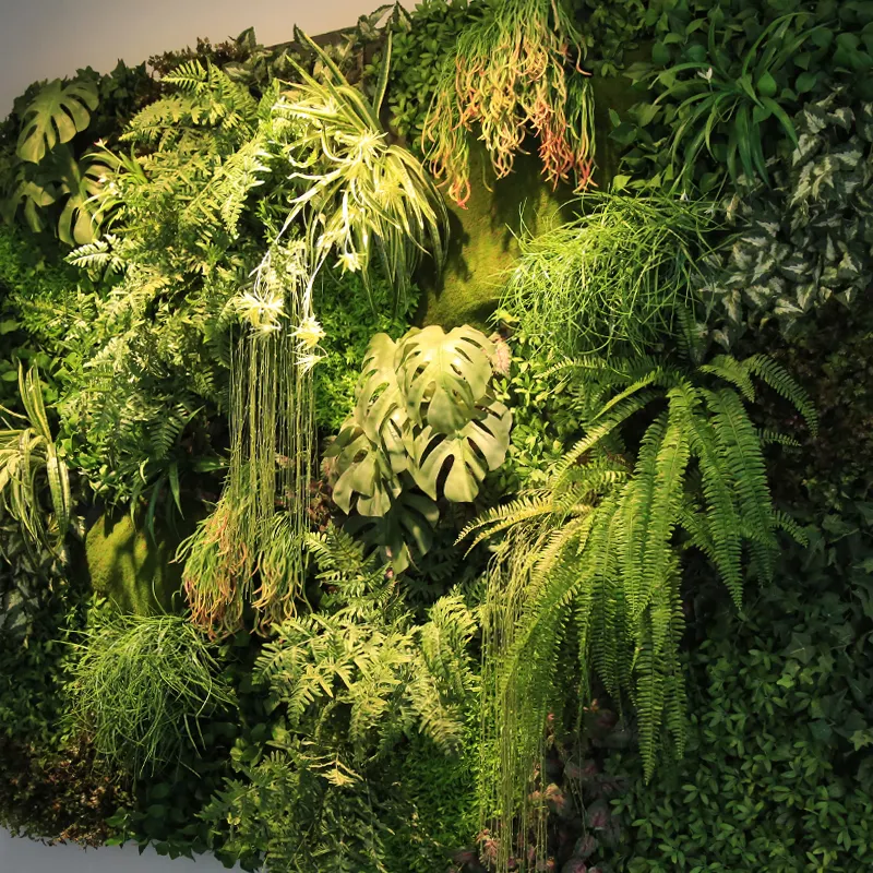 Parede artificial de plantas, novo design personalizado de parede estilo da selva vertical plantas penduradas na parede planta verde grama para decoração de casa