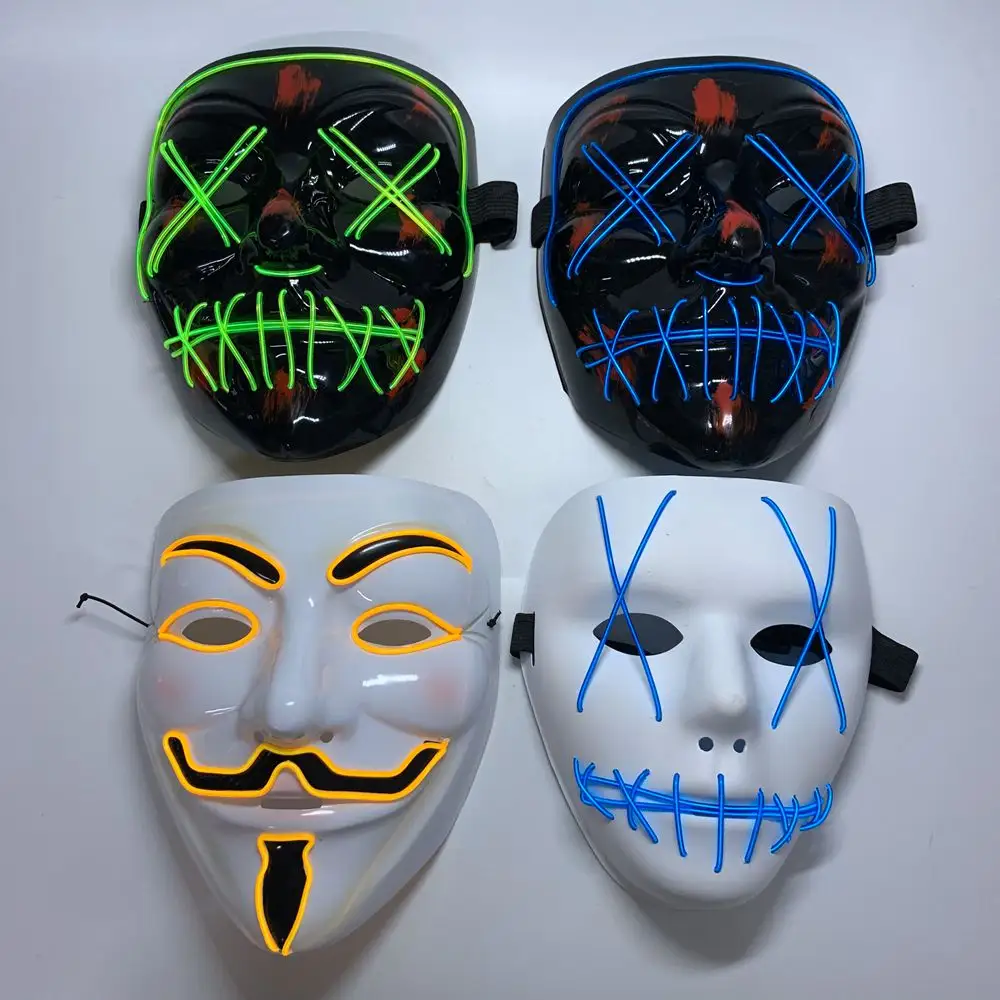 Hot ODM party customized shape neon panel wire LED glowing mask rave scary cosplay cold light up EL mask