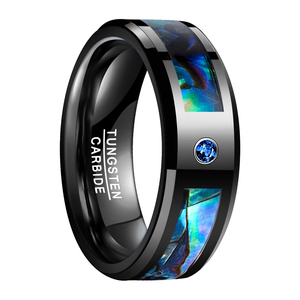 Nhẫn Bào Ngư Vỏ Đá Opal Cho Nam Nhẫn Quà Tặng Trang Sức Đám Cưới Màu Đen Mạ Đá Zirconia Cacbua Vonfram - Product Image 2