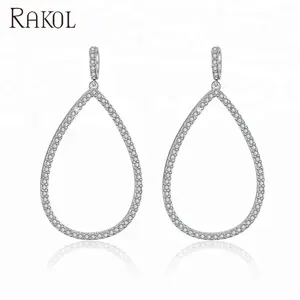 RAKOL EP2097 fashion style rose gold big crystal cubic zirconia dangle CZ wedding earrings EP2097