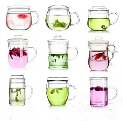 Double wall glass tea cup with glass filter and lid