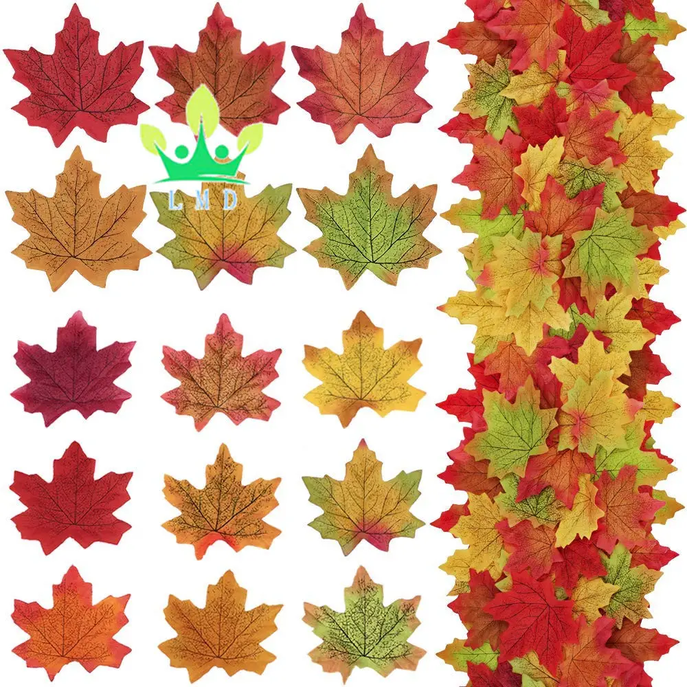 9 Warna Buatan Sutra Musim Gugur Daun Maple Daun Massal Dedaunan Jatuh untuk Thanksgiving Dekorasi Meja Pernikahan Musim Gugur