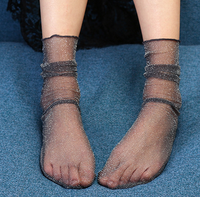 Chaussettes tube pour femmes, mode, transparentes, soyeuses, bas pour femmes, lurex, scintillantes, chaussettes transparentes à paillettes