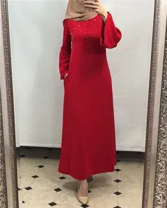 Модное мусульманское женское платье-макси, вязаное платье Дубай, абайя с жемчугом, Арабский Кафтан jalabiya