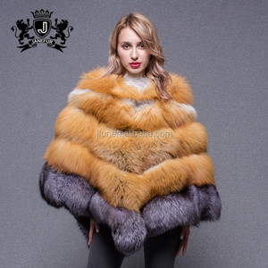 Mantello Triangolare in Stile Coreano, <span class=keywords><strong>Cappotto</strong></span> in Vera Pelliccia di Volpe a Righe per Donna - Product Image 4