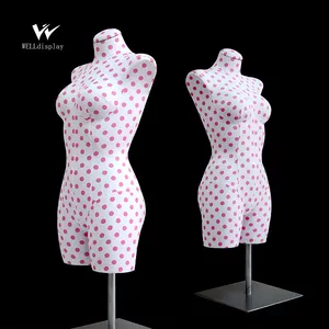 Pink Dots Vải Bao Phủ Phụ Nữ Nửa Thân Torso Nữ Mannequin Với Quảng Trường Đứng