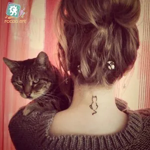 Hc misturou 16 folhas clássico tatuagem desenhos corpo tatuagem temporária gato e estrelas design para fêmea.