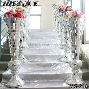 2024 Latest wedding mirror pillars with strong resin material;Wholesale decorative fiber wedding column/vase(MS-218)