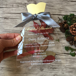 Biglietti d'invito creativi per la doccia nuziale forma l'ultima carta di invito in acrilico trasparente con fiocco - Product Image 3