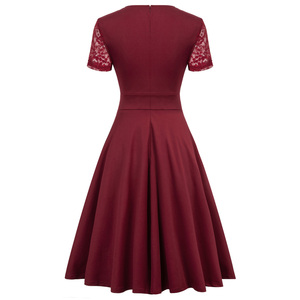 DEBP0023 femme Manches Courtes Surplis Col En V Dentelle Patchwork Évasé <span class=keywords><strong>Robe</strong></span> Trapèze - Product Image 5