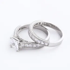 Hot Sell Stunning 925 White Gold Plated Ring Fashion CZ Forever Love Eternity Wedding Ring