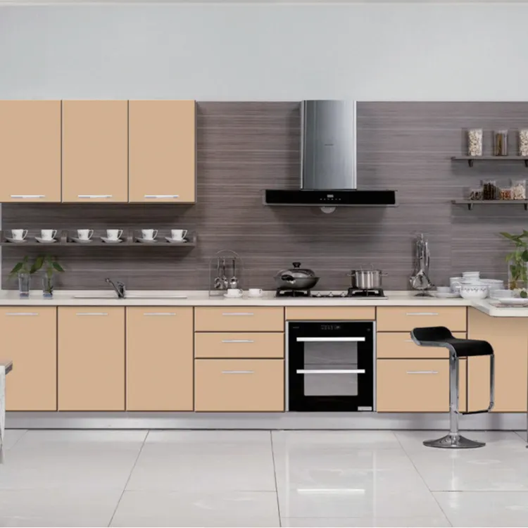 Diseño moderno superposición completa gabinetes de cocina de madera maciza muebles