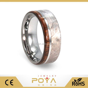 POYA Joyería 8mm Tungsteno Venda de Boda Con Imitación de Meteorito de Hierro Y madera, Anillo meteorito - Product Image 1