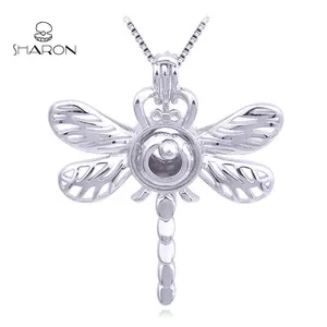 2020 Animal Hot Sale S925 Sterling Silver Dragonfly Shape Jewelry Freshwater Pearl Cage Pendant