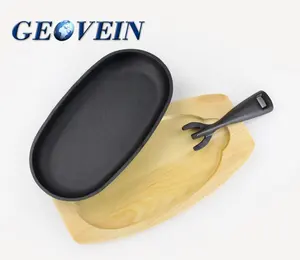 240x140mm Hot BBQ Grill Plate For Sale Oval Cast Iron Sizzling Pan Steak Plate