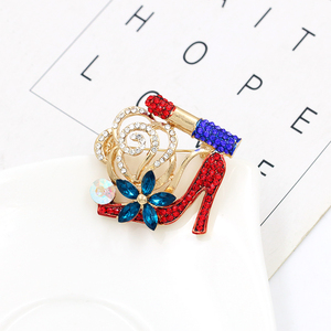 ワイマン女の子用高品質合金ブローチセクシーな赤いラインストーン口紅花とハイヒールデザイン結婚式子供 - Product Image 3