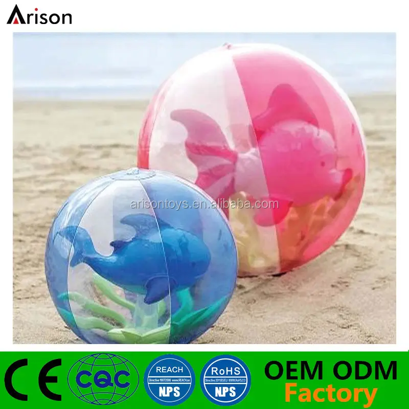 كرة شاطئ ثلاثية الأبعاد قابلة للنفخ مصنوعة من كلوريد متعدد الفينيل مع شكل سمكة كرتونية في الداخل