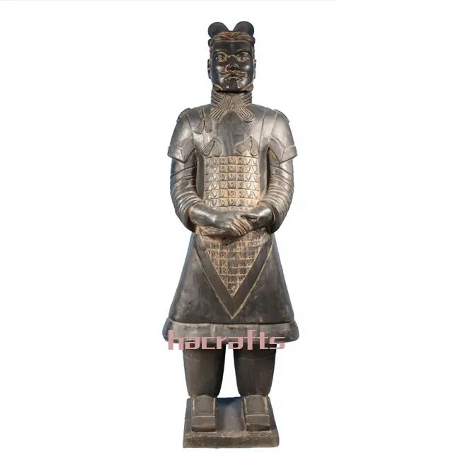 190cm black pottery color lifesize terracotta warrior garden statue