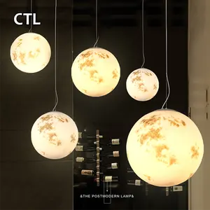 Home decor round mercury venus shape acrylic pendant light hotel restaurant decorative 3d printed moon lamp