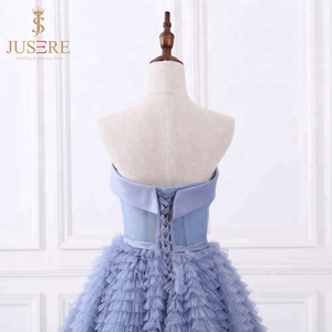 Bel corpetto senza spalline e corpetto completamente disossato lungo volant blu e gonna a strati abito <span class=keywords><strong>da</strong></span> ballo alto e basso gonfio di <span class=keywords><strong>laurea</strong></span> - Product Image 6