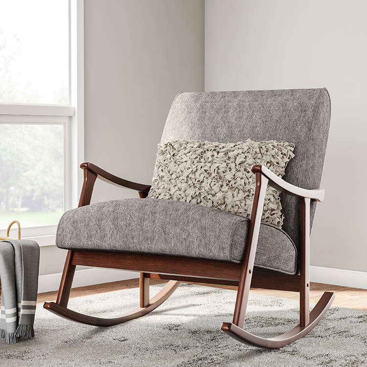 Деревянное кресло-качалка среднего века из серой ткани, производитель на заказ, 16 лет