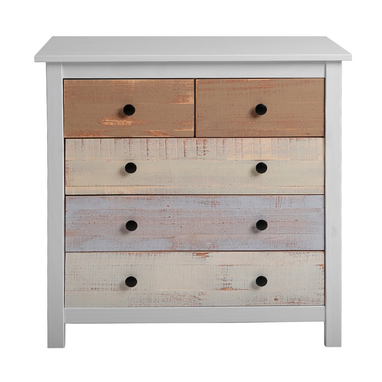 Vintage Home Appearance White Bamboo Furniture Cabinet Wooden Chest Of 5 Drawers