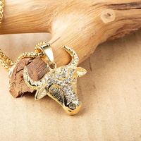 Pendentif Hip Hop en acier inoxydable marrary, Design créatif, pendentif tête de vache plaqué or glacé, pierre Cz, bijoux d'animaux pour homme