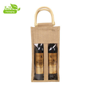 Venta al por mayor botella de vino reciclada yute Tote Durable reutilizable tela resistente <span class=keywords><strong>bolsas</strong></span> de vino patrón personalizado impermeable ventana personalizada - Product Image 2