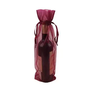 Individuelle Organza kordelzug-Weinflasche lange Tasche mit Logodruck