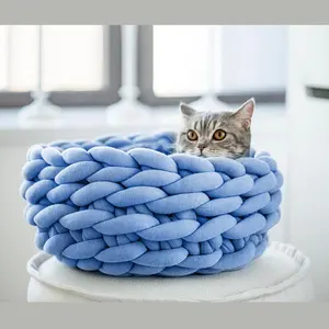 Instagram热定制手工Katzenbett现代柔软室内宠物配件巢矮胖棉纱针织羊毛猫床为Ca