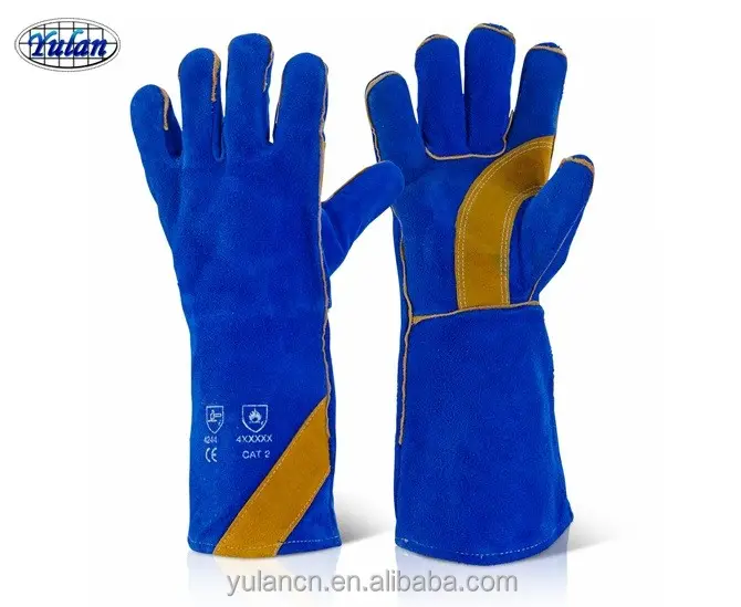 Голубые перчатки для сварки из коровьей кожи, промышленные рабочие защитные перчатки