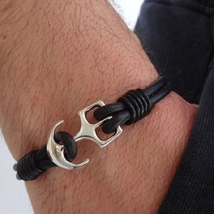 I Prodotti più Venduti In Pelle Fatti A Mano In <span class=keywords><strong>Argento</strong></span> Anchor Marittimo Del Braccialetto Per Gli Uomini - Product Image 2