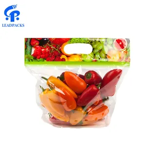 Sacchetto di imballaggio in plastica trasparente per frutta e verdura fresca in PE personalizzato con fori
