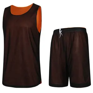 Kaus Basket Hitam Oranye Dapat Dibalik Logo Kustom Pakaian Basket Anak-anak Pria Tim Klub Kemeja Basket dan Celana Pendek