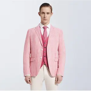 Tissu 100% lin unisexe, blazer décontracté et élégant pour hommes, coupe ajustée, costume italien personnalisé, images