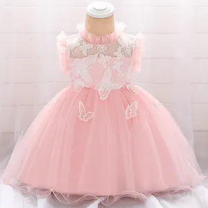 Bán buôn sang trọng christening Rửa Tội cô gái ăn mặc trẻ sơ sinh bé gái bên choàng 0-2 năm Boutique ren váy l1910xz