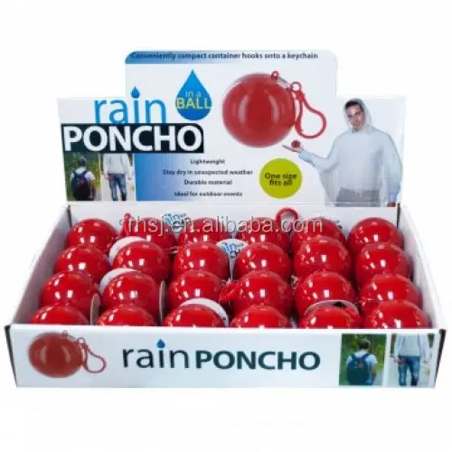 เสื้อกันฝนของขวัญส่งเสริมการขายที่กำหนดเองโลโก้ที่ใช้แล้วทิ้ง PE เสื้อกันฝนกันน้ำในลูกบอลพลาสติก