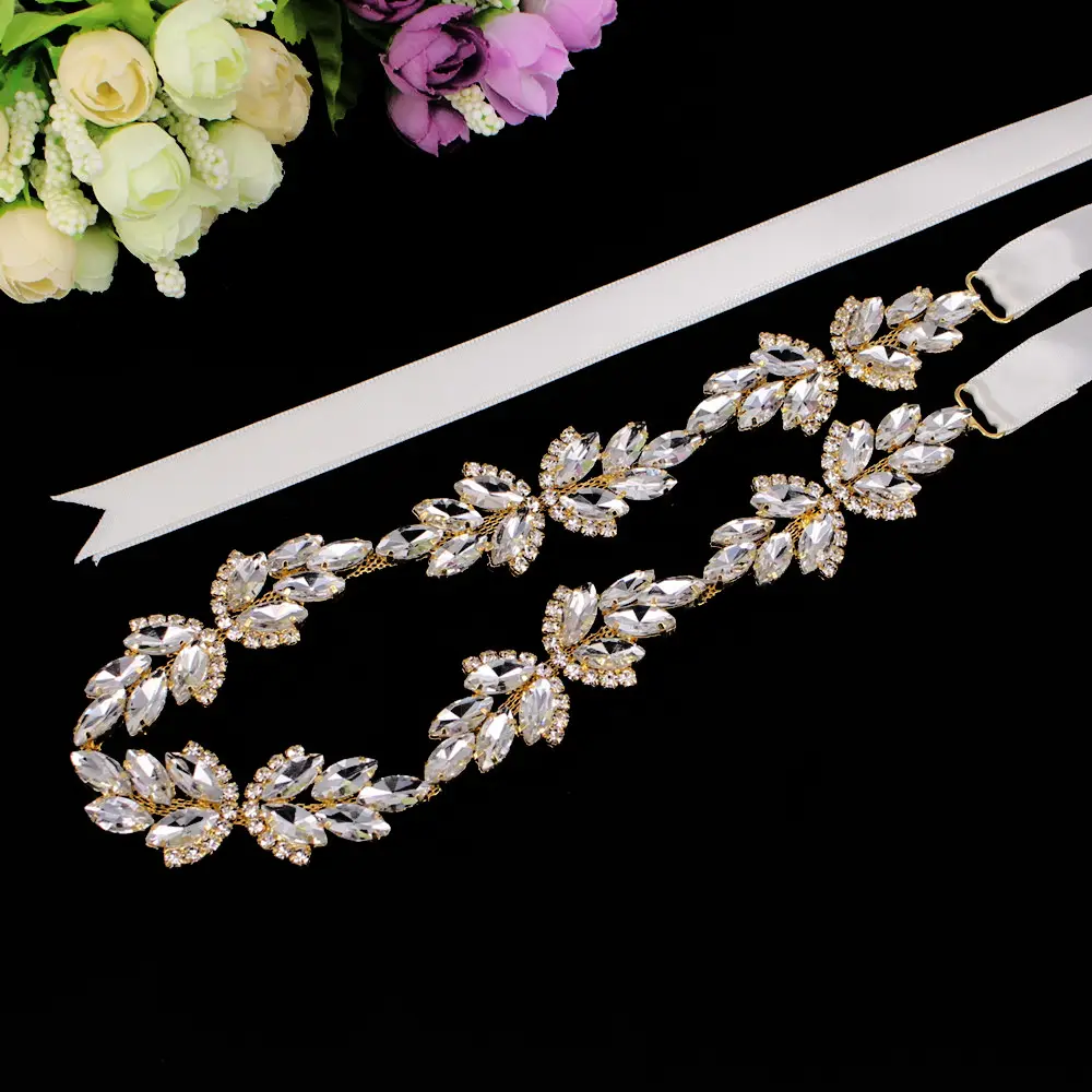 Boda elegante cristal nupcial de diamantes de imitación boda fiesta novia cinturón vestido LZ1004