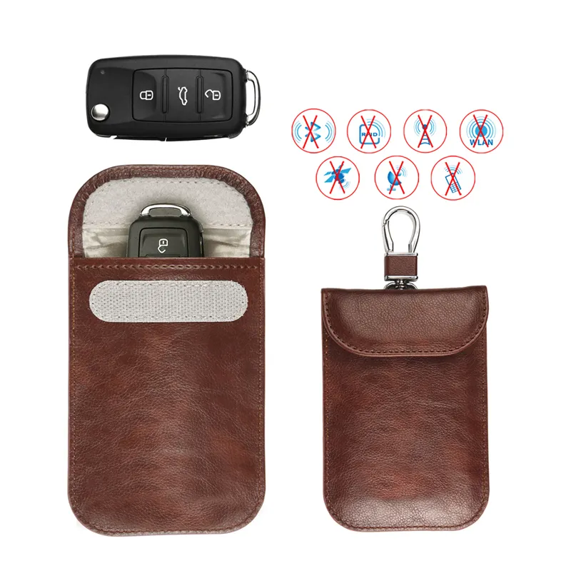 Wholesale Custom Logo Leather Rfid Block Pouch Car Key Protective Case Signal Blocking Car Key Pouch