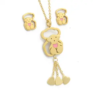 New Design Double Bear Cute Jewellery Wholesale Fine Quality Best 18k Gold Necklace Set