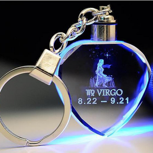 Personalized Promotional Fashion Gifts 3D Laser Crystal LED Light Blank Heart Shape Key Chains Crystal
