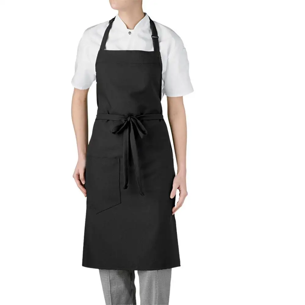 Wholesale Adjustable Black Bib Apron with Pockets Cooking Kitchen Aprons for Restaurant