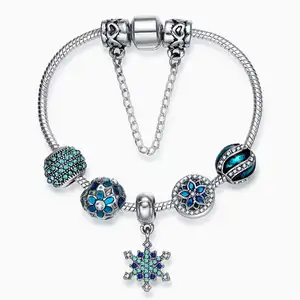 Qings Verzilverd Blauwe Sneeuwvlok Thema Bedelarmband Perfect Cadeau voor Meisjes en Dochters