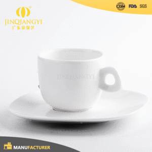 Venta caliente de alta calidad llanura porcelana blanca taza de café con platillo porcelana taza de café espeso - Product Image 2