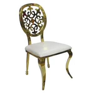 Modern Titanium Stainless Steel Frame round Back Carved Dining Chair for Weddings Banquets Parties with Metal Resin Material