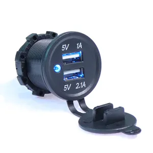 Manufacturer Sales Dual USB Port 2.1A/1A Power Socket Car Phone Charger For Bus Boat Motorcycle