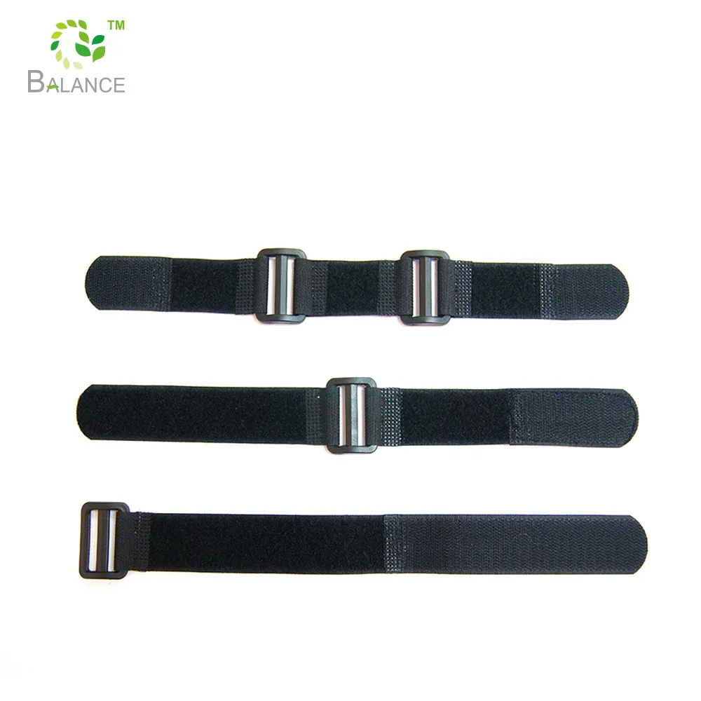 Custom logo adjustable hook and loop strap with plastic or metal buckle hook and loop strap