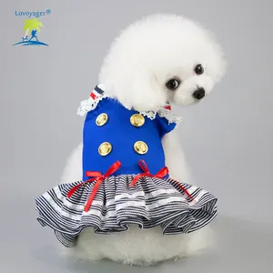 Lovoager saia estilo militar marinho, de algodão, doce, vestido de cachorro, roupas para animais de estimação para cão pequeno