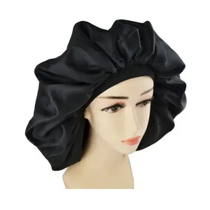 HZM-18033  Sleeping Extra Large Hat Double Layer Super Smooth Natural Hair Bonnet Cap Womens Satin Bonnet