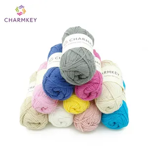 Charmkey 100% cotton yarn Sweet pink solid color dyed crochet cotton yarn for patterns